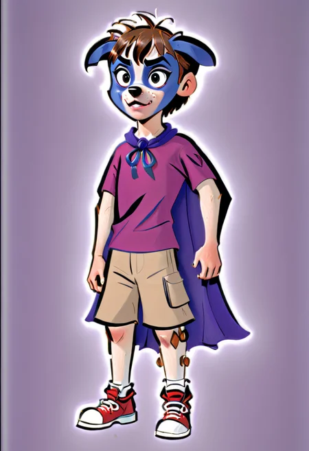 <lora:DogboyXL:.9> A 14-year-old Dogboy in his purple cape 1990s animated series style