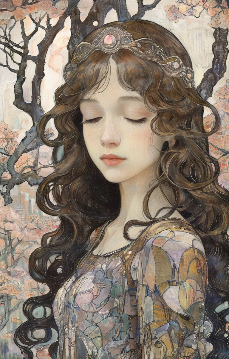 masterpiece,best quality,<lora:tbh267-sdxl:0.9>,illustration,style of Jan Toorop portrait of idolmaster cinderella girls,