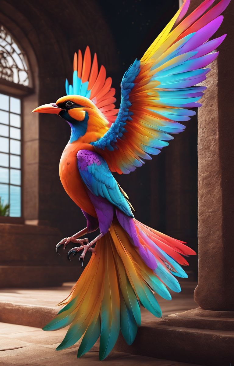 bird of happiness of tomorrow, vibrant, cinematic atmosphere, fantasy, by Alanya Lemmer
