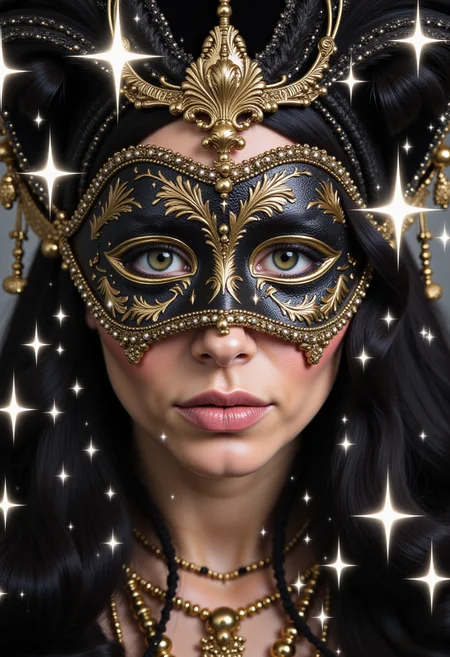 a masquerade ball surrounded by sparkling effect