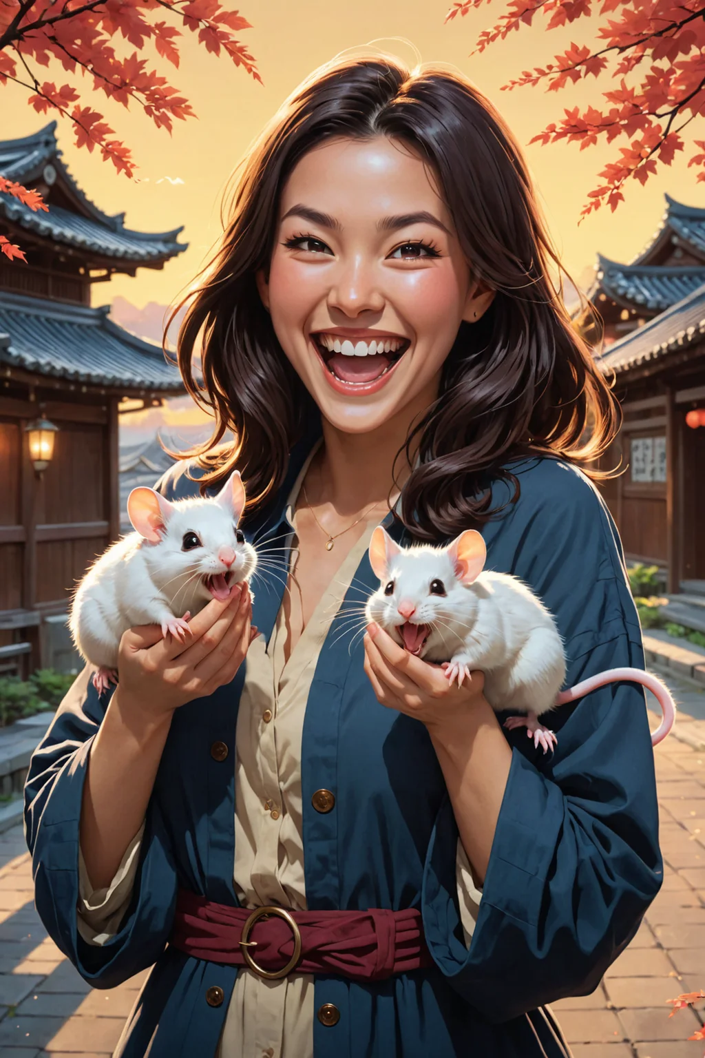 by Hidari JingorÅ and Aaron Douglas in the style of Alena Aenami, adorable happy woman holding two mice, maniacal laughter <lora:happy:0.6> <lora:maniacal_laughter:2.25> <lora:dual_pisols:1.35> <lora:more_art:0.20><lora:huge_anime_eyes:0.85><lora:attractive:0.75><lora:great_lighting:1.00><lora:aesthetic:0.85><lora:photorealistic_portrait:0.85><lora:clothing_slider:3.00><lora:RMSDXL_Enhance:0.45><lora:RMSDXL_Creative:0.35><lora:RMSDXL_Photo:0.45><lora:RMSDXL_Darkness_Cinema:0.50><lora:XDetail_heavy:0.45><lora:perfect_eyes:0.15><lora:perfect_hands:0.15><lora:midjourney:-0.15><lora:looking_at_viewer:0.75>