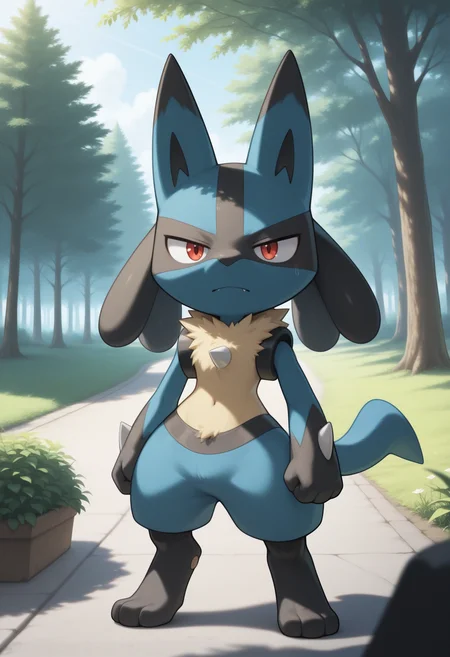 masterpiece,best quality,amazing quality, 1boy, solo, luc4r10, full bod, outside, tail, chibi, cute, annoyed,