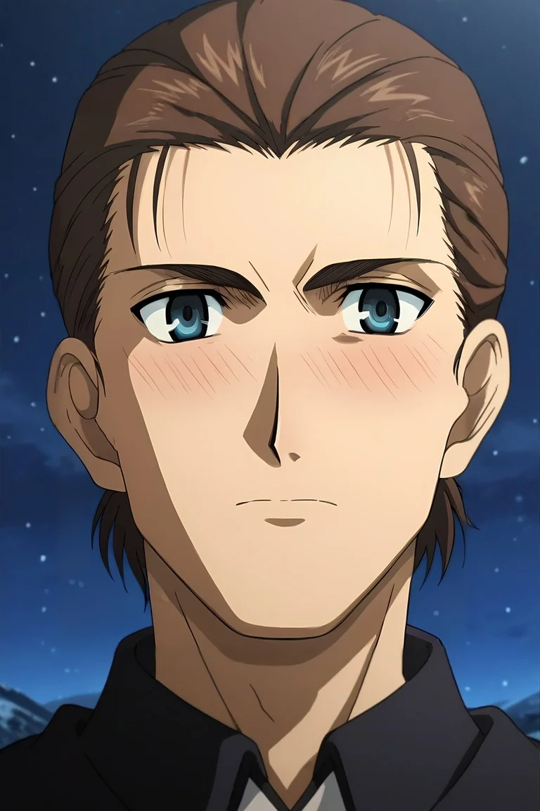 score_9, score_8_up, score_7_up, source_anime, anime screencap, rating_safe, intricate details, , , 1boy, male focus, <lora:eren_yeager_s4_pony:0.52>, eren_yeager_s4, brown hair, blue eyes, short hair, hair bun, single hair bun, solo, symmetry, snowy mountain, night, crescent moon, floating, embarrassed, nose blush, <lora:fsn_style_pony:1.04>, fsn_style, , <lora:sdxl_lightning_8step_lora:1>