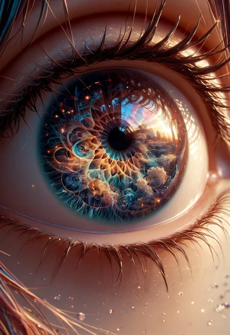 Score_9, score_8_up,score_6_up, 1girl, psychedelic patterns in a otherworldly space, a face of pure eros,