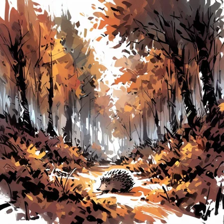 inksketch, a hedgehog, forest, autumn colors