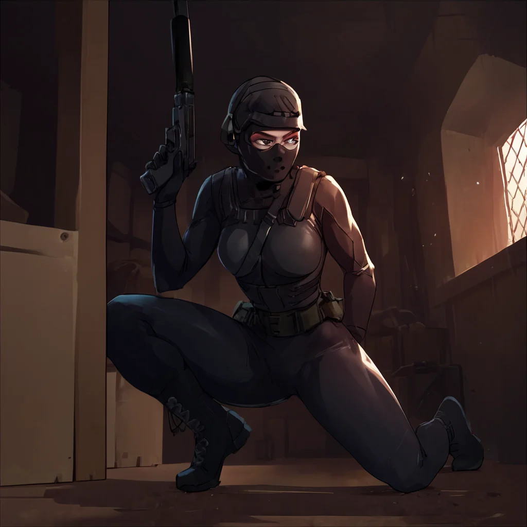 score_9, score_8_up, score_7_up, score_6_up, score_5_up, score_4_up, source_anime, black_ops_assassin, military, sneaking, bunker, rifle, aiming
