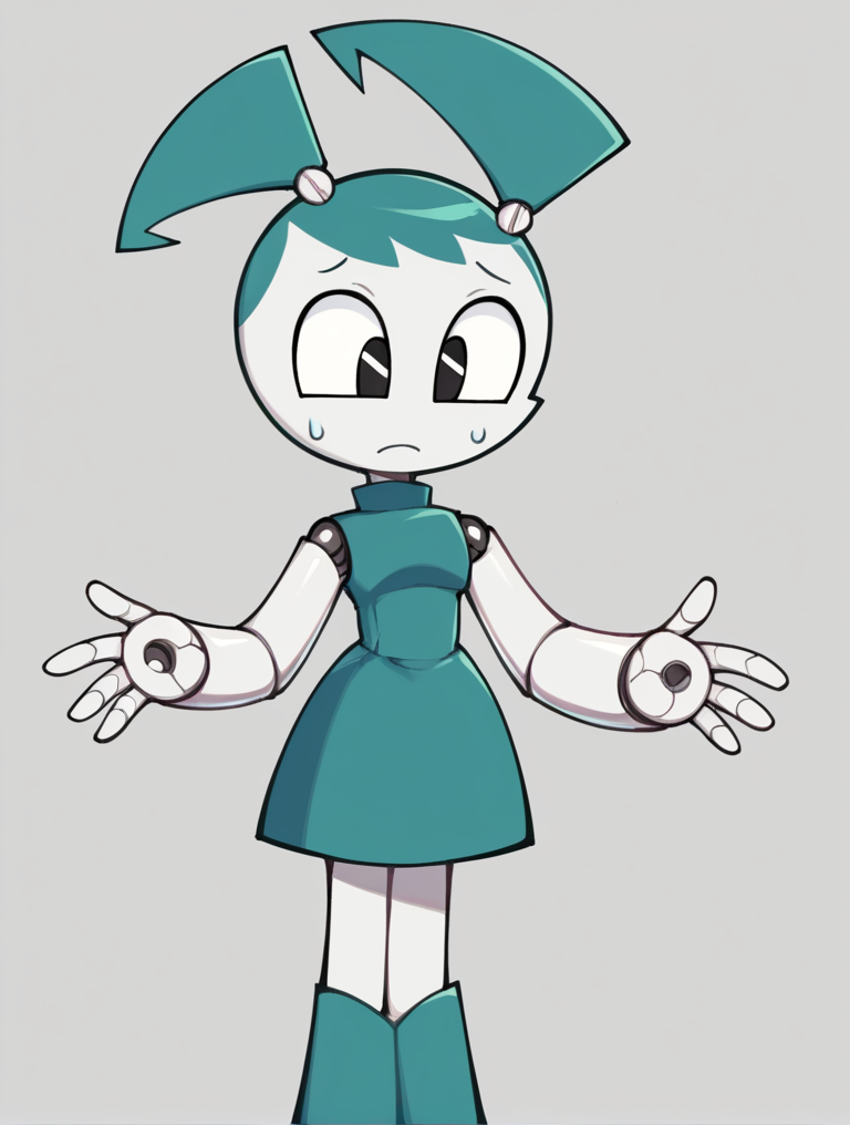 score_9, score_8_up, score_7_up, score_6_up, score_5_up, score_4_up, source_anime, BREAK
(1girl, solo:1.2), simple background, <lora:XJ-9:0.8> xj9, robot girl, black eyes, aqua hair, sweaterdress, turtleneck,