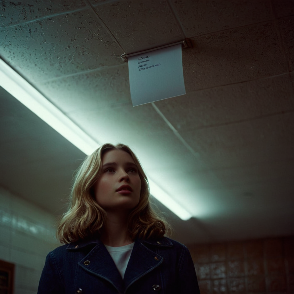 cinematic film still of <lora:add-detail-xl:0.1>1
<lora:detailed:0.3> realism
<lora:perfection style:0.2> perfect
<lora:eyetune:0.6>
<lora:xl_more_art-full_v1:0.3>
<lora:Ron Fricke style:0.3>
<lora:Unreal Engine style:0.3>
<lora:TeethXL:0.3>
<lora:Chiaroscuro Lighting Style:0.3> Chiaroscuro Lighting Style
 <lora:Fluorescent lighting style:1>
A cinematic film scene with Fluorescent light of a woman holding a piece of paper in her hands, Hollywood movie themed, sharp, detailed, epic cinematic photography image, artistic style, creative image, dramatic chiaroscuro light style, cinematic chiaroscuro color style, Fluorescent skin tone film style, Kodak, 35 mm film lens style, detailed background style, widescreen, cinematography technique style, Fluorescent lighting style, 1girl, solo, long hair, looking at viewer, blonde hair, brown hair, indoors, lips, looking down, from below, realistic, tiles, tile wall, ceiling, 1boy, closed mouth, male focus
, shallow depth of field, vignette, highly detailed, high budget, bokeh, cinemascope, moody, epic, gorgeous, film grain, grainy