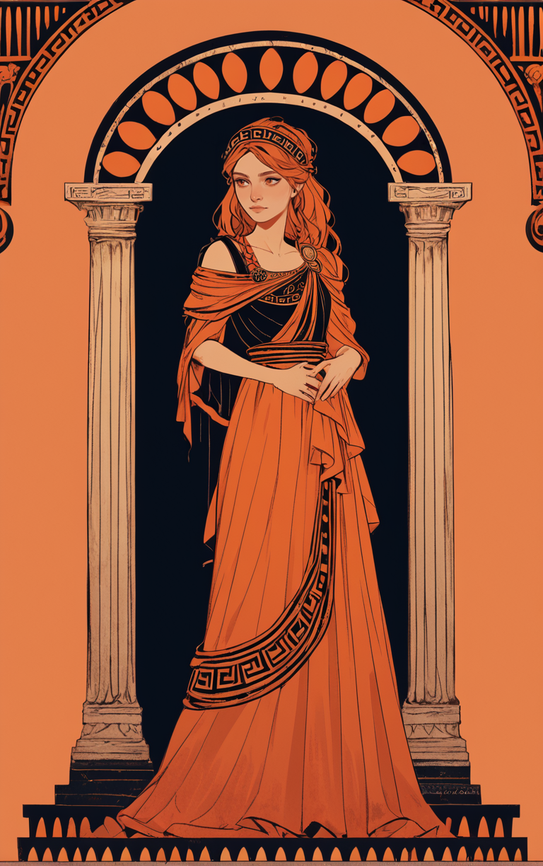 <lora:GreekPot-000008:1> 
gr33k, greek pottery, orange, 1girl, standing, full body, orange theme, armor, dress, long hair, orange background,, score_9, score_8_up, score_7_up, score_6_up, score_5_up, score_4_up, BREAK