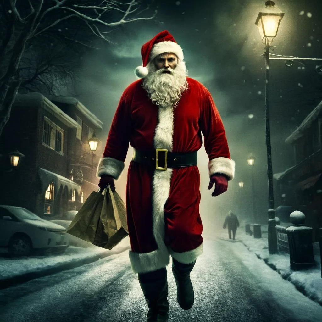 Dark Fantasy Art of <lora:Santa Claus:1.5>
Santa Claus a zombie man dressed as santa claus walking down a street in Christmas Eve, dark, moody, dark fantasy style