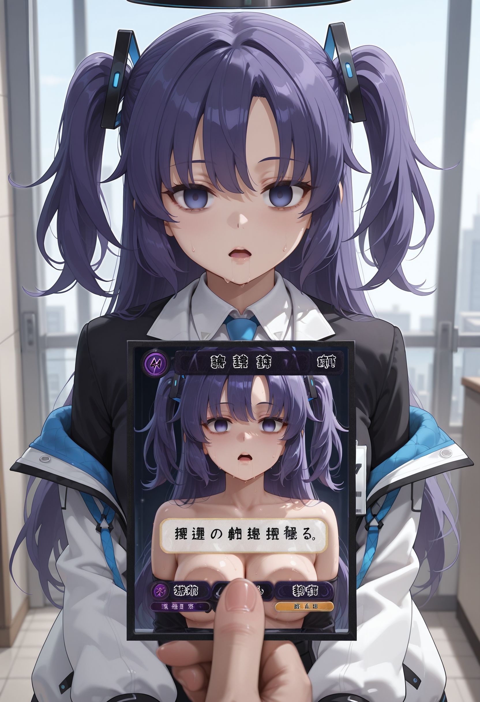 incrd, trading card, card, holding card, pov, id photo, card game, mind control, empty eyes, character name,<lora:in_card_illustrious:0.5>
yuuka \(blue archive\),