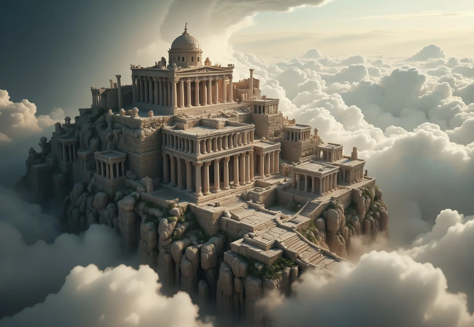 the most realistic, photorealistic photo ever taken [(an ancient mythological city:1.5) in the clouds,a dream world shifting landscapes,  Captured with a Hasselblad X2D 100C and an 80mm f/1.9 lens, hyper-realistic textures, soft studio lighting, elegant shadows, incredible realism,  ultra-detailed textures, perfect lighting],