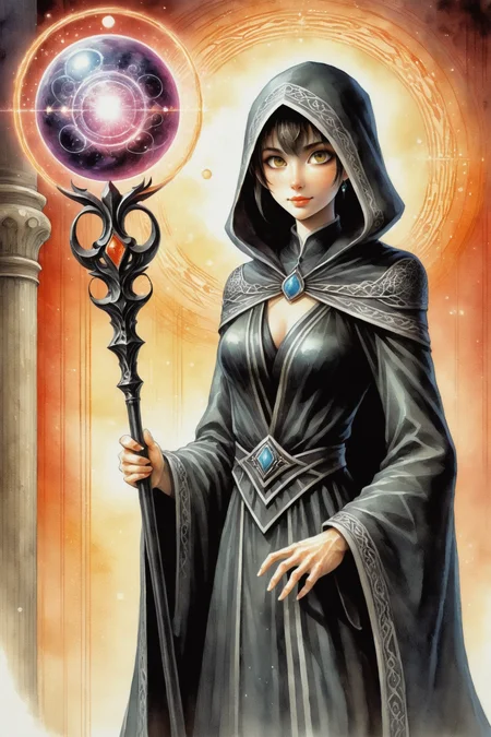 by Dave Dorman and Junji Ito, <lora:EnvyAnimeWatercolorXL02:0.60> , holding a staff, orbstaff <lora:orbstaff:0.60>