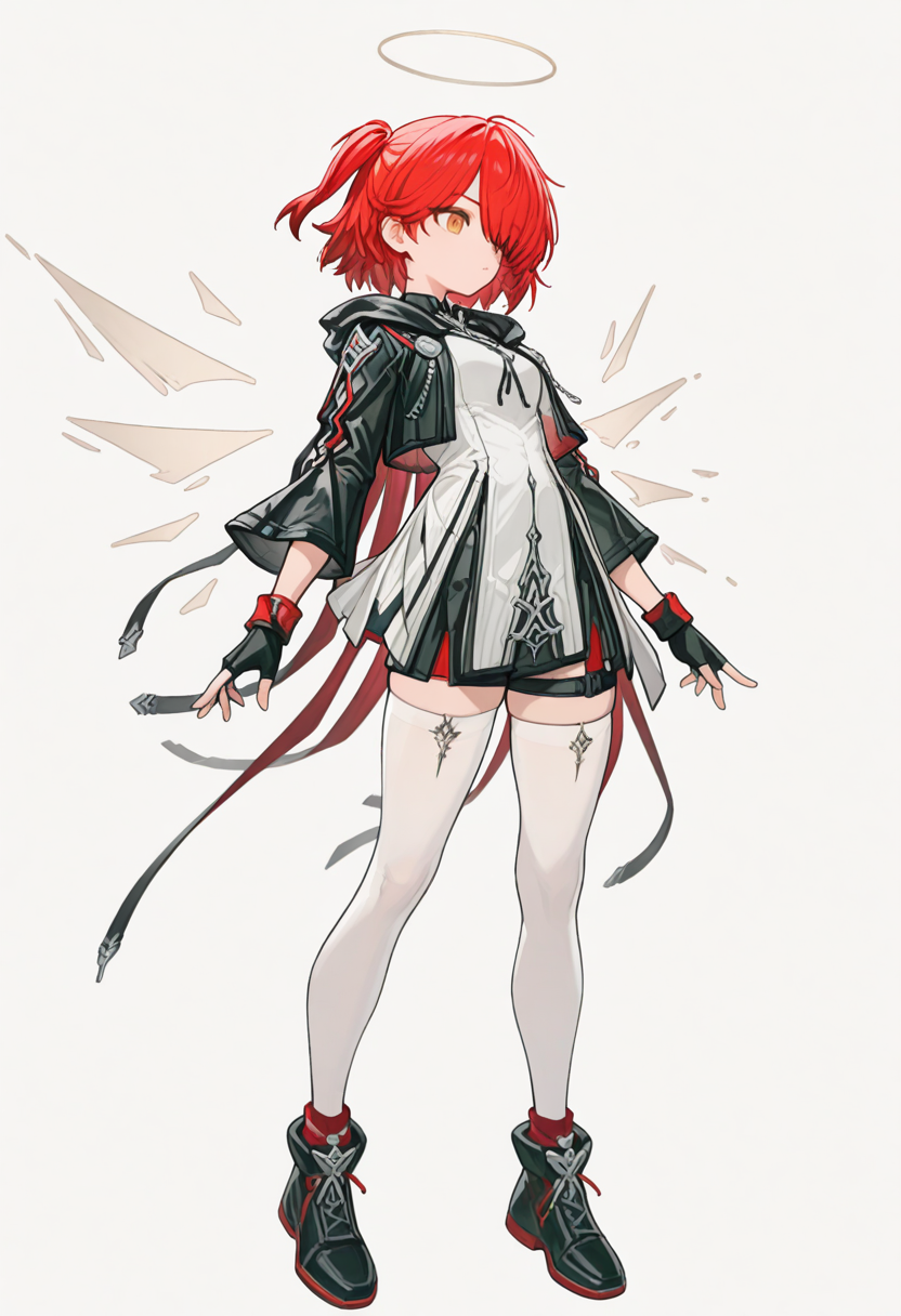 Exusiai the New Covenant,open jacket,one side up,right side ponytail,1girl, solo,simple_background, full body, ,masterpiece,best quality,newest,absurdres,highres,very awa, <lora:None:1.0> <lora:Exusiai_the_New_Covenant_r1:0.9500000000000002> <lora:Kejuku_Style_NBV1:0.9500000000000002>