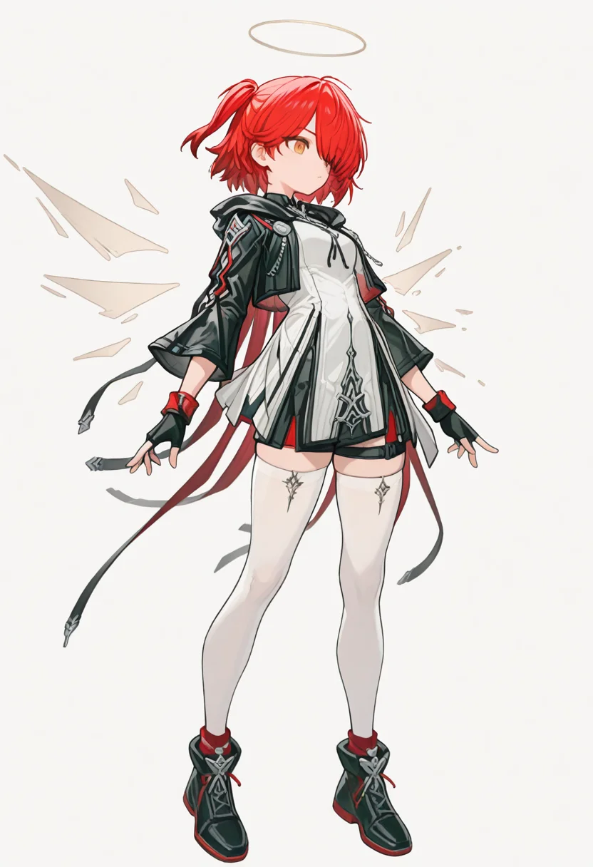 Exusiai the New Covenant,open jacket,one side up,right side ponytail,1girl, solo,simple_background, full body, ,masterpiece,best quality,newest,absurdres,highres,very awa, <lora:None:1.0> <lora:Exusiai_the_New_Covenant_r1:0.9500000000000002> <lora:Kejuku_Style_NBV1:0.9500000000000002>