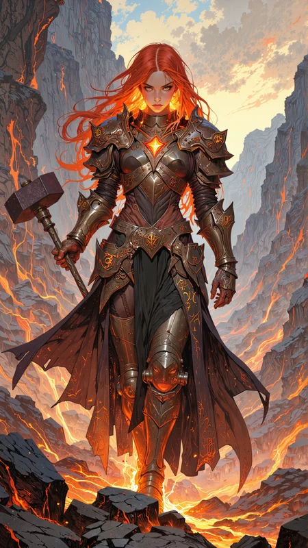 In the heart of a volcanic wasteland, where rivers of molten lava carve their way through the cracked earth and the air is thick with the scent of sulfur and ash, a figure emerges from the haze. She is a **Magma Child**, her humanoid form infused with the essence of molten rock, her skin glowing with a faint, reddish-orange hue, as if the fires of the earth itself burn within her. Her hair, a wild cascade of flowing lava, falls freely down her back, each strand shimmering with an inner heat, flickering like the flames of a forge. Her eyes, a smoldering amber, glow with an intensity that matches the volcanic fires, reflecting the unyielding power of the earthâs core. Her face is fierce and commanding, with sharp cheekbones, a strong jawline, and full lips painted a deep, fiery red. Her nose, slightly aquiline, flares as she inhales the scorching air, and her ears, slightly pointed, twitch at the faintest sounds of the rumbling earth.
She is a **Rune Knight**, a warrior who channels the primordial magic of the earth through ancient symbols of power, and her presence is both awe-inspiring and terrifying. Her outfit, a blend of heavy, volcanic armor and flowing fabric, is both practical and majestic, designed to protect her in battle while still allowing for the freedom of movement needed to wield her runic powers. Her chest plate, forged from blackened volcanic rock, is adorned with glowing runes etched into its surface, each one pulsing with the energy of the earth. Her shoulders are protected by pauldrons shaped like molten boulders, their edges crackling with heat. Around her neck hangs a pendant in the shape of a fiery rune, its surface glowing faintly with the power of the earth.
Her arms are encased in gauntlets of the same volcanic rock, their surfaces etched with runes that pulse with a soft, orange light. Her hands, strong and calloused from years of wielding a weapon, grip a massive warhammer, its head forged in the shape of a molten boulder, the metal glowing with heat. Her lower body is clad in a skirt of layered metal plates, each one dyed in shades of black and orange, allowing for maximum movement while still providing protection. Beneath the skirt, she wears tight-fitting leggings of a dark, shimmering hue, blending seamlessly with the volcanic landscape. Her boots, made of reinforced volcanic rock, are laced up to her knees, the soles thick and sturdy, grounding her against the scorching heat.
The scene around her is one of raw power and destruction. The volcanic wasteland stretches endlessly in every direction, the ground cracked and broken, with rivers of molten lava carving their way through the earth. The air is thick with the scent of sulfur and ash, and the faint sound of rumbling earth echoes across the landscape. The Magma Child stands at the center of it all, her warhammer raised high, her body glowing with the energy of the earth, a beacon of power amidst the desolation.
The overall color palette is a blend of deep blacks, oranges, and reds, evoking the essence of fire and earth. The light, emanating from the molten lava, casts a harsh, orange glow over the scene, highlighting the Magma Childâs features and the raw power of the volcanic wasteland. The atmosphere is one of both awe and terror, a place where the line between the mortal and the elemental blurs, and where the Rune Knight stands as a conduit for the primordial magic of the earth.
This is not just a portrait; it is a glimpse into the heart of a volcanic wasteland, a testament to the power and grace of the Rune Knight and her connection to the earthâs core. It is a scene of epic proportions, where the line between the mortal and the elemental blurs, and where the molten beauty of the Magma Child comes alive in the form of a powerful, awe-inspiring warrior.
soft pastel anime, Magic style, mythp0rt, DB4RZ