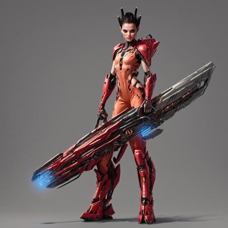 score_9, score_8_up, score_7_up, rating_safe, concept art, semi-realistic, 1girl, solo, Sci-fi.
Young beautiful face, fit body, 
HHWeapon, Holding weapon, Huge weapon,
Holding weapon with two hands.
Plasma Gun.
Simple background.