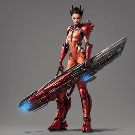 score_9, score_8_up, score_7_up, rating_safe, concept art, semi-realistic, 1girl, solo, Sci-fi.
Young beautiful face, fit body,
HHWeapon, Holding weapon, Huge weapon,
Holding weapon with two hands.
Plasma Gun.
Simple background.