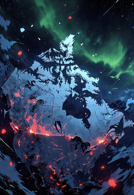 Crystalline Provinces Network
"Mh1$AgThS2
Canada's provinces appear as massive crystalline structures extruded from the Earth's surface, each with unique geometric patterns that rise to different heights forming a three-dimensional maple leaf when viewed from directly above. Quebec forms a towering hexagonal spire that reaches highest into the atmosphere, while the Prairie provinces create a horizontal crystalline plain that reflects the sun in dazzling patterns. The territories glow with internal bioluminescence in vibrant red, their light pulsing in synchronized rhythm with the aurora borealis dancing above. The scene is captured with a telephoto lens from high orbit, compressing the perspective to emphasize the crystalline network's interconnected nature as energy beams arc between provincial capitals.
The entire composition glitters with refracted sunlight striking millions of crystalline facets, creating rainbow prisms that stretch across the Canadian landscape.
Thin border of mineral composition analyses showing crystalline structures on an epic border background."