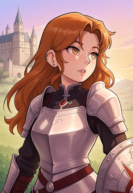 safe_pos, score_9, score_8_up, score_7_up, 1girl, solo, medieval knight, polished plate armor, ornate shield, wavy auburn hair, realistic, cinematic angle, cinematic lighting, athletic body, determined face, piercing hazel eyes, defensive pose
BREAK
guarding a ancient castle
BREAK
source_medieval_art, rating_explicit, expressive, full body, heroic pose
BREAK
detailed beautiful background, medieval landscape, lush greenery, mythical creatures, distant mountains, majestic atmosphere
<lora:Expressive_H:0.6>Expressiveh, (SimplepositiveXLv1:1.3), (((upper body, full clothed:1.85)))
((masterpiece))
 (ultra realistic, 32k, masterpiece:1.2), (high detailed skin:1.1), (high quality:1.1)
(((full clothed)))
<lora:DandonFuga_Style_v.2_-_Pony:0.8>
 (8k uhd:1,4)
 <lora:add-detail-xl:1>
 <lora:Dynamic Poses:1>
