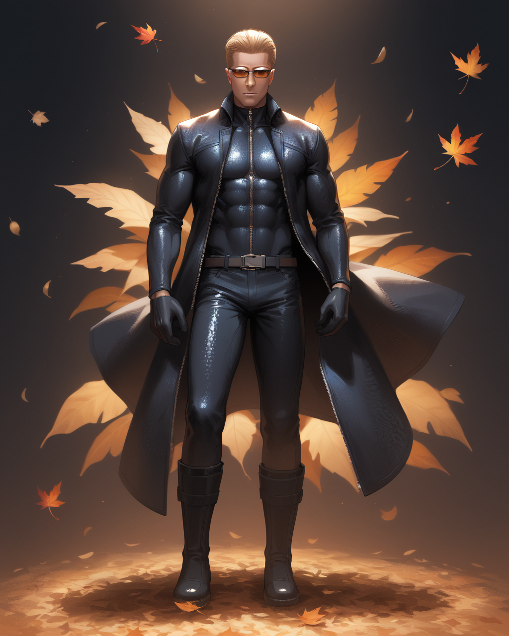 PonyScores7, source_anime, ah1, best quality, (masterpiece:1.4), (high quality:1.4), sharp focus, 4k, absurd resolution, <lora:albertwesker-guy-PONYv1:0.8> albertwesker, albert wesker, 1boy,  blonde, black gloves, (sunglasses:1.3), belt, black coat, black pants, looking at viewer, toned, athletic, fit, slicked back hair, black turtleneck, zipper, mature male, short hair, (graphene textured clothes), black boots, (nature's champion, with a staff of life and armor of leaves protecting the balance of nature), bad-hands-5, <lora:xl_more_art-full_v1:0.2>, <lora:shinyskin2:0.2> glistening skin, <lora:aesthetic_anime_v1s:0.2>, <lora:Expressive_H:0.2> Expressiveh, <lora:hairdetailpxl:0.2> hairdetailpxl, <lora:detailxl:0.2> detailxl, (focused, intense glare), short hair, blue eyes, best quality, amazing quality, best aesthetic, absurdres, <lora:expressive eyes:0.2> expressive eyes, <lora:eyedetailpxl:0.2> eyedetailpxl, illustration, Volumetric_Lighting, ultra-detailed, very aesthetic, intricate details, 8k, masterpiece, best_quality, (angular face, sharp_featured face), <lora:Eyes_High_Definition:0.2> EyesHD, handsome, charming, alluring, AS-MidAged,