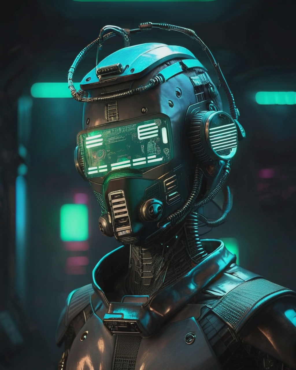 a digital communicator with a mask on its head, cyber sci-fi, cyberpunk style <lora:sdxl:1>