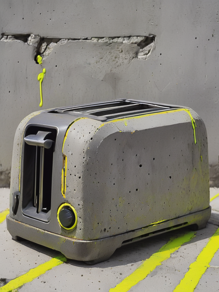 minimalism, vector, abstract, a toaster made out of concrete and decorated with yellow neon paint,  <lora:- SDXL - conrtneo _neon-concrete _V2.0:.8>