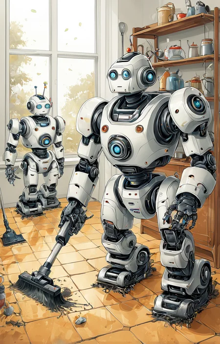masterpiece,best quality,<lora:tbh50-sdxl:0.6>,illustration, portrait of Housework robots