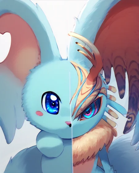 <lora:Splitscreen_XLPD:0.8> SplitScreen, split screen, upper body
BREAK <lora:Elfilin:1> elfilinfriend, aqua fur, blue eyes, solid oval eyes, pink nose, blush stickers, fluffy tail
BREAK  <lora:Elfilis:1> Fecto Elfilis, blue fur, multicolored eyes, head wings, colored sclera, fluffy tail