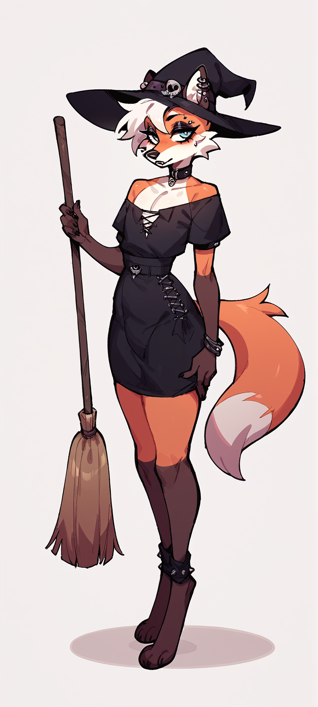 score_9, score_8_up, score_7_up, score_6_up, score_5_up, score_4_up, furry, fox, femboy, girly, 1boy, witch, goth, holding broom, full body, <lora:E621_Ultimate_Favorites_Mix_Pony:1>