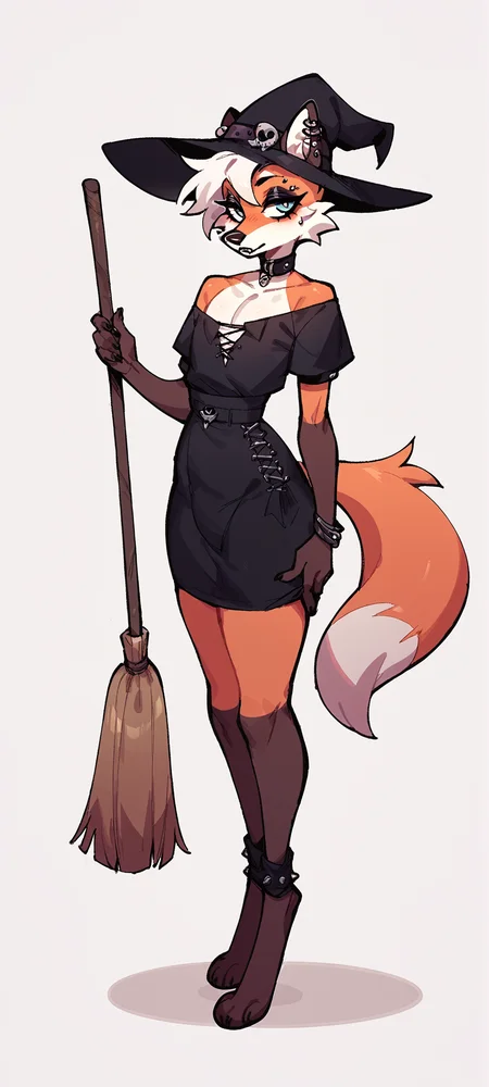 score_9, score_8_up, score_7_up, score_6_up, score_5_up, score_4_up, furry, fox, femboy, girly, 1boy, witch, goth, holding broom, full body, <lora:E621_Ultimate_Favorites_Mix_Pony:1>