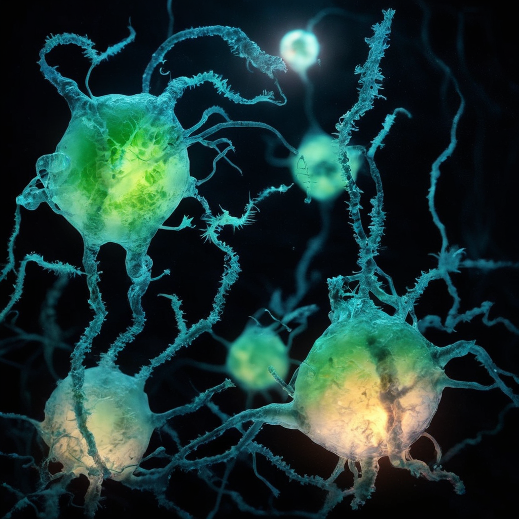 <lora:SDXL_macro_Sa_May:1>  macro illuminated glowing algae cells