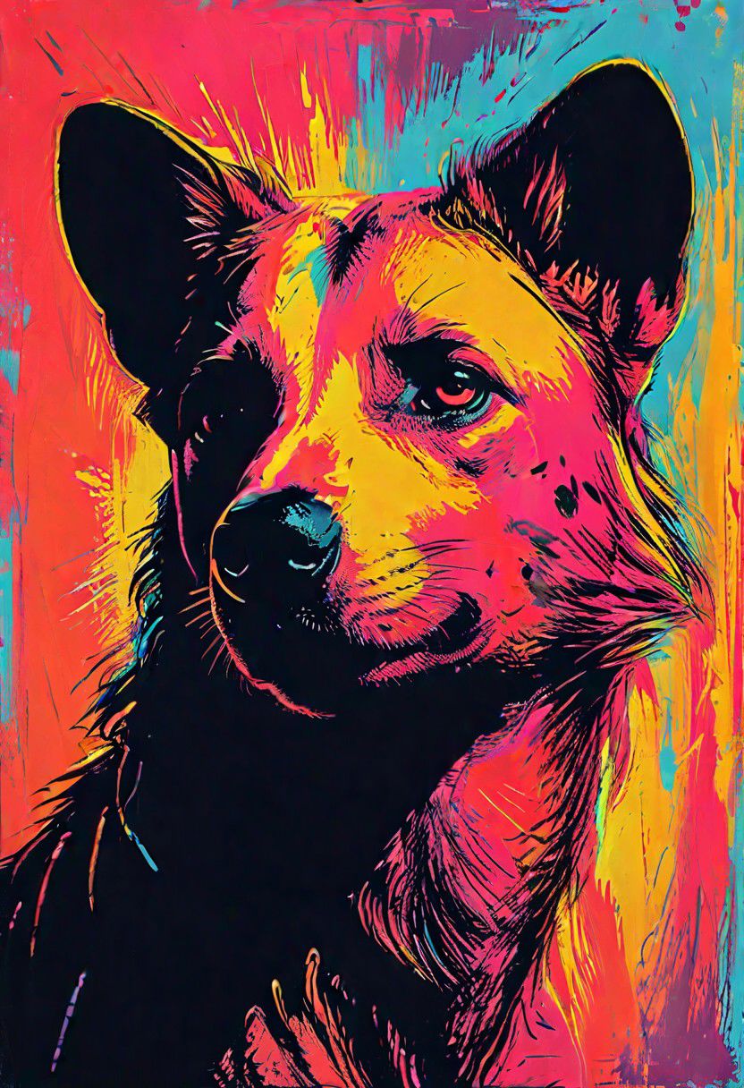 impactful color paint of, a hyenas, highly detailed, vibrant colors , 8k, sharp, professional, clear, high contrast, high saturated, , vivid deep blacks, crystal clear