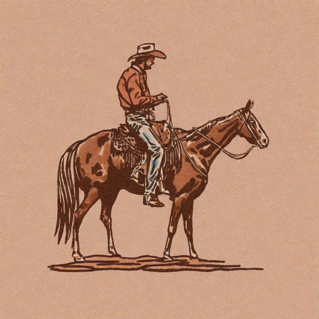 Marker Illustration, Cowboy Riding a Horse, Cowboy, Horse, Desert, Western