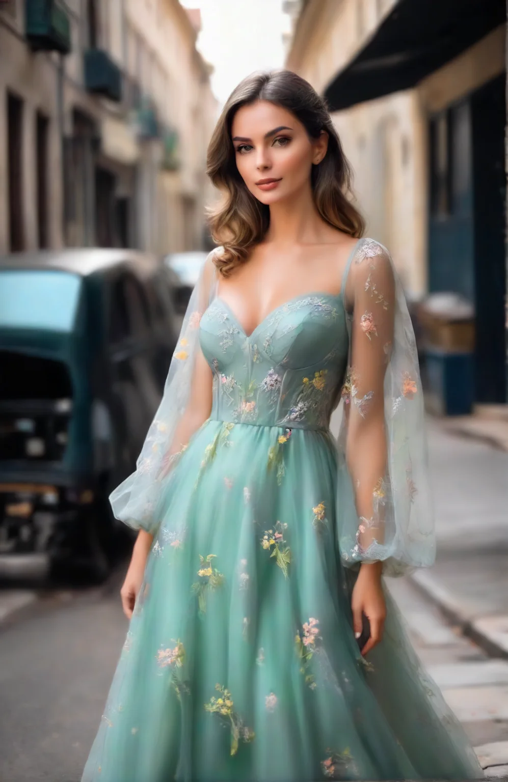 professional photo portrait of a woman in dress, street photo <lora:dress:1>