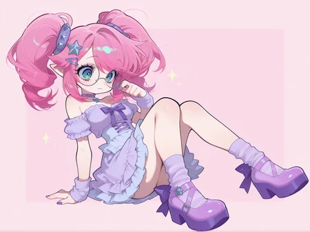 pastel goth, pink pigtails, sparkly makeup, star clips, pastel platform shoes, medium breasts
she clicks on a shimmering choker labeled âGoblin Princessâ at a vintage shop and clasps it on eagerly
<lora:DarkfireStyle20:1>
