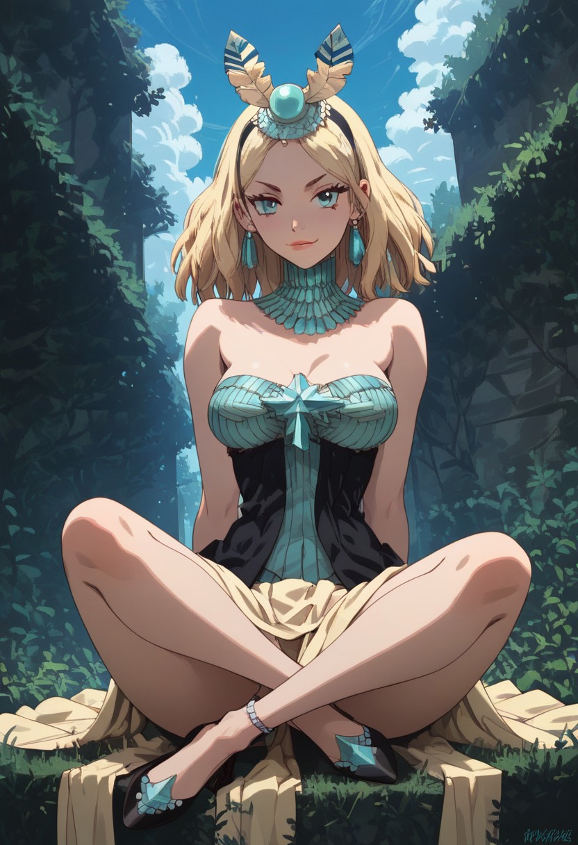 <lora:add-detail-xl:1.3>, score_9, score_8_up, score_7_up, score_6_up, score_5_up, score_4_up, rating_expilcit, 16K UHD, masterpiece, highest quality, rating_explicit, 1girl, solo, slimes_amaryllis, undressing, sexy posing, flirting, tits popping out, medium breasts, bare shoulders, bare legs, sitting, g0thicPXL, sexy pose, seductive smile, horny, biting lips, Expressiveh, dynamic angle, dynamic pose, (cartoon), afrobullstyle, vivid colors, colorfull, full body shot, negative_hand