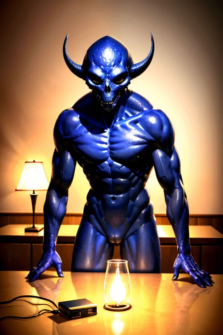 (Realisitc:1.5) shirt lamp skull male focus twitter username alien man monster, <lora:EdobAlienMonsterMale_v1.0:0.8>