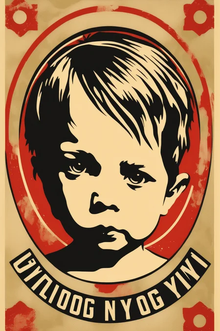 <lora:Shepard Fairey Style:1>Shepard Fairey Style - a logo representing a young and innocent child, by Shepard Fairey, screen-print, flat, vector - no realistic photo details