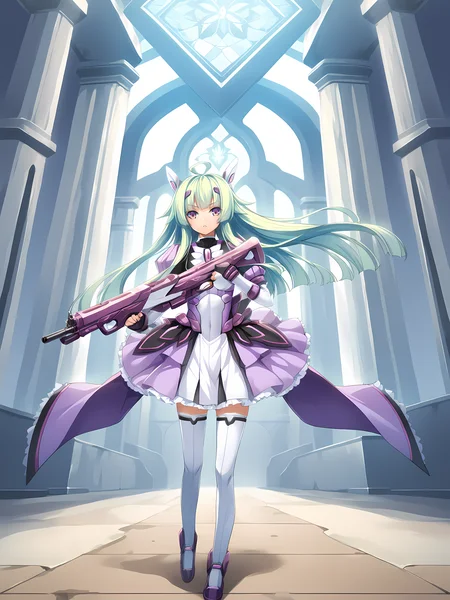 <lora:Yuri_Amakubo_-_ExS-TiA_Flora_-_Kouyoku_Senki_ExS-TiA_-_Lusterise:1>,flora,yuri amakubo,very long hair,indoors,full body,outdoors,parted lips,action,fighting,attack,weapon,holding,gun,, score_9, score_8_up, score_7_up,source_anime,(masterpiece),(best quality),(ultra-detailed),(best illustration),(best shadow),(absurdres),(detailed background),(very aesthetic),source_anime