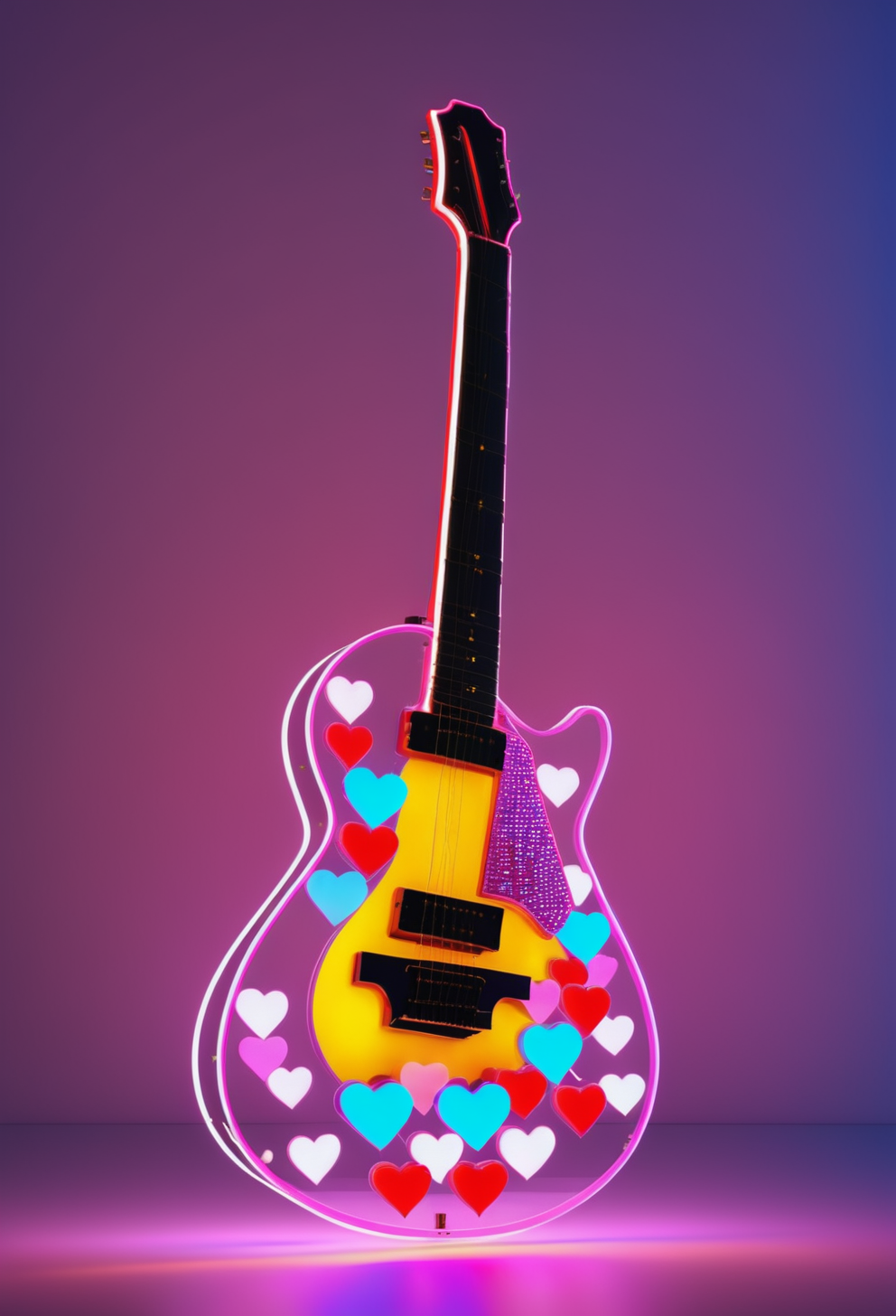 a guitar made out of reij-trnsprnt filled with reij-hrts light by reij-glow <lora:heartglow-000006:1>