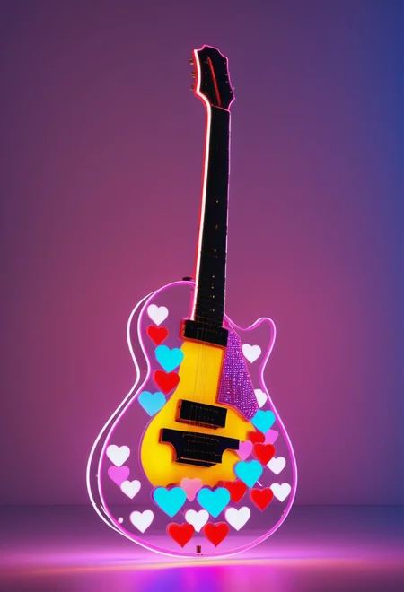 a guitar made out of reij-trnsprnt filled with reij-hrts light by reij-glow <lora:heartglow-000006:1>