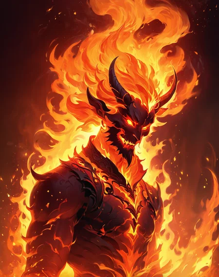 fantasy art of demon <lora:Fiery_aura_XL_-_Burning_passion:1> fiery aura, (masterpiece), best quality, highres, 4k, 8k, amazing quality, amazing shading, soft lighting