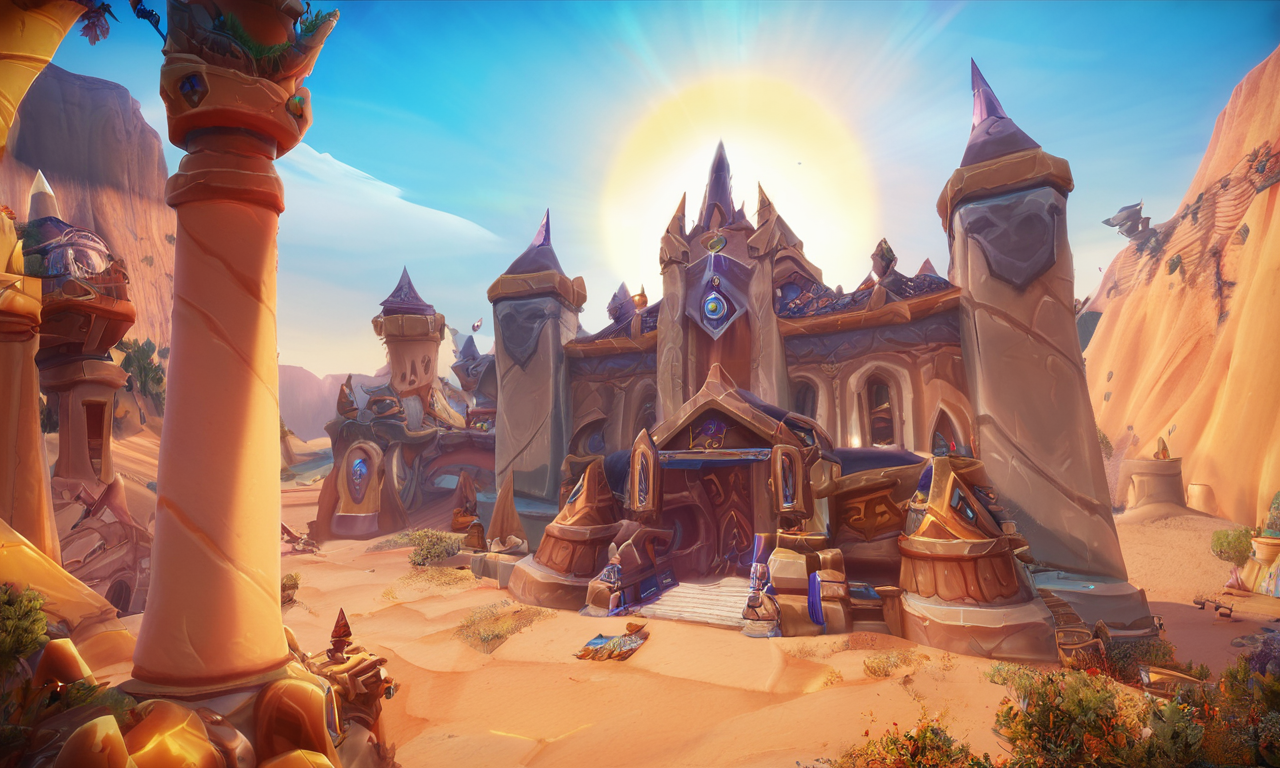 score_9, score_8_up, score_7_up, rating_safe BREAK, world of warcraft, scenery, castle in a desert, soft light, sun, sky, warcraftstyle, <lora:WarcraftStyle_v1:0.8>