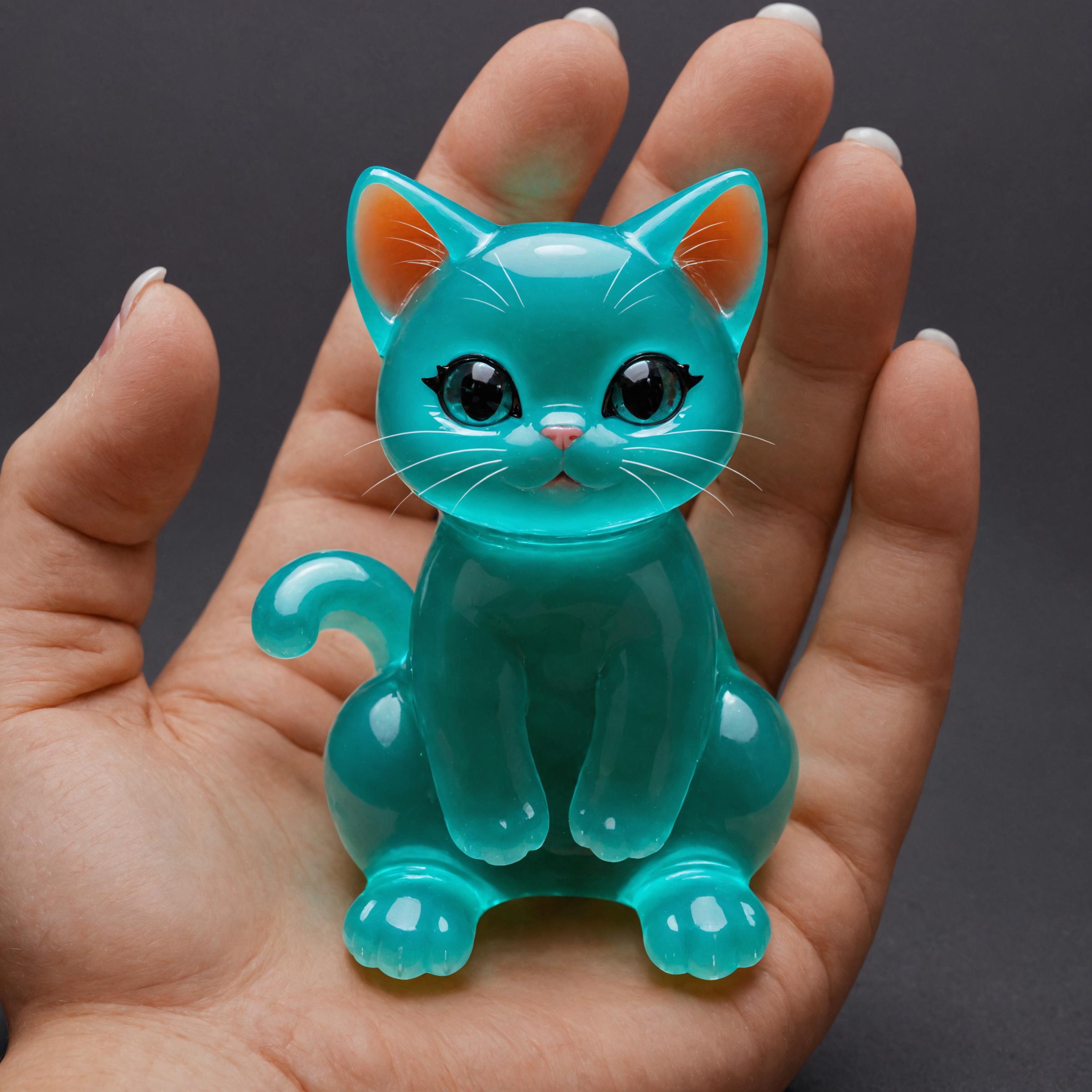 photo, an cute colored glass cat figure, sitting  in a hand