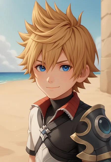 score_9, score_8_up, source_anime, highly detailed, 1boy, solo, male_focus, slender, skinny,
ventus, solo, 1boy, blue eyes, male focus, spiked hair, upper body, armor,
looking at viewer, closed mouth, shoulder armor, hair between eyes, blonde hair,
short hair, smile, happy,
outdoor, sit,