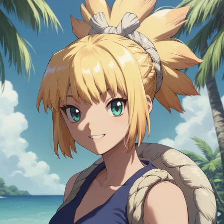 <lora:SlimesKahono:1>, score_9, score_8_up, score_7_up, slimes_kahono, woman, solo, facing viewer, hugging viewer, smiling, tropical beach background