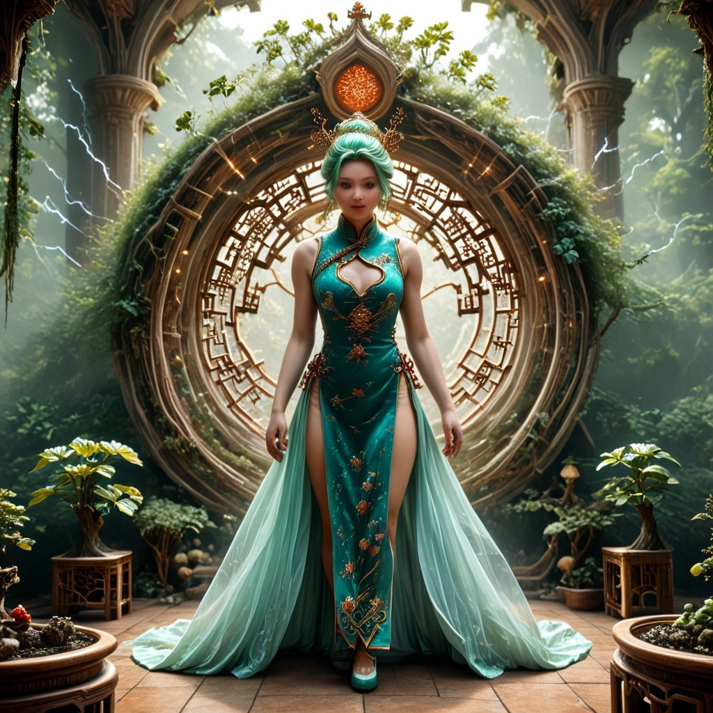 8k,hi res,(surreal,score_9, score_8_up, score_7_up, score_6_up),realistic analog photo, award winning photo,magnificent, celestial, ethereal, painterly, epic, majestic, magical, fantasy art ,((glowing runes:1.5),((The Elven style:1.7)),((Chinese style:1.7)),(elegant, beautiful,delicate and monumental style:1.7),((The emphasis on the tower:1.7)),(The great forest grew up in bonsai style:1.7),((a tall building:1.5)),((a tall elven tower with balconies and open work windows, arches,openwork golden lattice :1.4)),(against the background of fabulous nature:1.5),((fabulous nature:1.5)),((Elven tower, stands against the backdrop of mountains:1.5)),((Lightning is dancing around the a tall tower:1.5)),(((a tall green transparent jade  fairy-tale elven with a golden ornament tower:1.5))),((where magical runes seem to be perfectly intertwined with the  the tower:1.5))), where the natural elements are rampant (((the power of the storm, the power of lightning, the power of fire))), where natural elements run amok (((the power of the storm:1.3))),(((the power of lightning:1.3))),(((the power of fire:1.3))) ((beautiful ancient fairy garden of emerald jade runestones:1.5)),(realistic detailed background),<lora:Tangbohu Detail Tweaker:-0.1>,<lora:Elven-Architecture_ponyXL_LOREVER:1>,<lora:Tempest_Magic_-_XL_Grimoire:1>, tempestmagic,<<lora:Awfully_Stylish_v15.2:1>,<lora:extremely_detailed:1.2>,<lora:glowneon_xl_v1:0.75> <lora:ThunderMagic:0.6>  tempestmagic