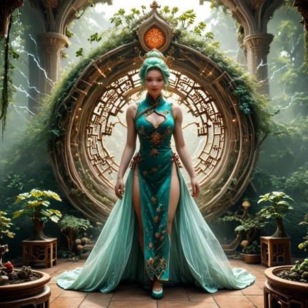8k,hi res,(surreal,score_9, score_8_up, score_7_up, score_6_up),realistic analog photo, award winning photo,magnificent, celestial, ethereal, painterly, epic, majestic, magical, fantasy art ,((glowing runes:1.5),((The Elven style:1.7)),((Chinese style:1.7)),(elegant, beautiful,delicate and monumental style:1.7),((The emphasis on the tower:1.7)),(The great forest grew up in bonsai style:1.7),((a tall building:1.5)),((a tall elven tower with balconies and open work windows, arches,openwork golden lattice :1.4)),(against the background of fabulous nature:1.5),((fabulous nature:1.5)),((Elven tower, stands against the backdrop of mountains:1.5)),((Lightning is dancing around the a tall tower:1.5)),(((a tall green transparent jade  fairy-tale elven with a golden ornament tower:1.5))),((where magical runes seem to be perfectly intertwined with the  the tower:1.5))), where the natural elements are rampant (((the power of the storm, the power of lightning, the power of fire))), where natural elements run amok (((the power of the storm:1.3))),(((the power of lightning:1.3))),(((the power of fire:1.3))) ((beautiful ancient fairy garden of emerald jade runestones:1.5)),(realistic detailed background),<lora:Tangbohu Detail Tweaker:-0.1>,<lora:Elven-Architecture_ponyXL_LOREVER:1>,<lora:Tempest_Magic_-_XL_Grimoire:1>, tempestmagic,<<lora:Awfully_Stylish_v15.2:1>,<lora:extremely_detailed:1.2>,<lora:glowneon_xl_v1:0.75> <lora:ThunderMagic:0.6>  tempestmagic