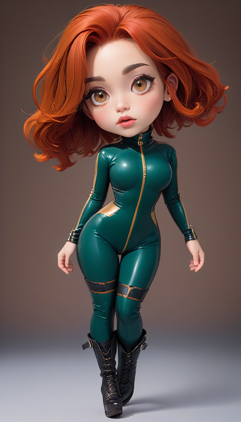 (in ARTIST style:1.7), (masterpiece:1.7), comics style,
somechibi, chibi, gorgeous character concept art of a beautiful woman leaning over, gorgeous, cute, tender beauty, breasts,
(bodysuit, red hair, brown eyes, dark green bodysuit, boots, looking at viewer, breasts, chibi, dark green Latex Catsuit, catsuit, skin texture, voluptuous:2, wide hips),
cleavage, seductive, long hair, luscious lips, (puffy lips), comic book art, rough colored sketch, (looking at the viewer), (simple background, dark background),
BREAK,
striking large eyes, aligned eyes,
(masterpiece:1.8), (highest detailed:1.8), (angle:1.8), perfectly lighted, (contrast), (saturated), (((sharp focus))), (hyperdetailed:1.3), (intricate details:1.2), (Refined details:1.3),
(best quality:1.5), highly detailed textures, vibrant colors, (finely detailed beautiful eyes and detailed face),extremely detailed CG unity 8k wallpaper, (masterpiece:1.8), (highest detailed:1.8), (angle:1.8), perfectly lighted, (contrast), (saturated), (((sharp focus))), (hyperdetailed:1.3), (intricate details:1.2), (Refined details:1.3), (best quality:1.5), highly detailed textures, vibrant colors,
(ultra sharp focus:1.8), (detailed skin:1.8), (thin lines:1.8), (best quality:1.8), <lora:glowneon_xl_v1:0.7>
<lora:SomeChibi_Chibi_Style:1>